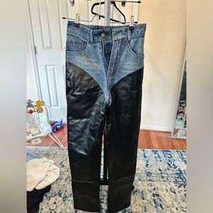 Ryder denim jean and black leather jeans
